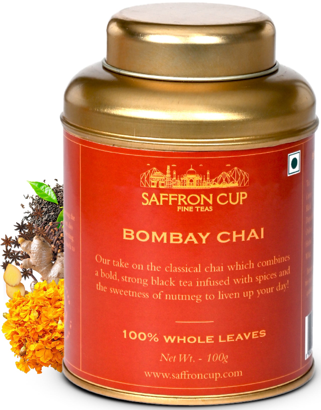 Bombay Masala Black Tea by Saffron Cup | Loose Tea 100 Gm | Boost Heart Health, Reduce Diabetes & Rejuvenating | Blended With Ginger, Cardamon, Cinnamon, Cloves & Black Pepper| 100% Natural Teas