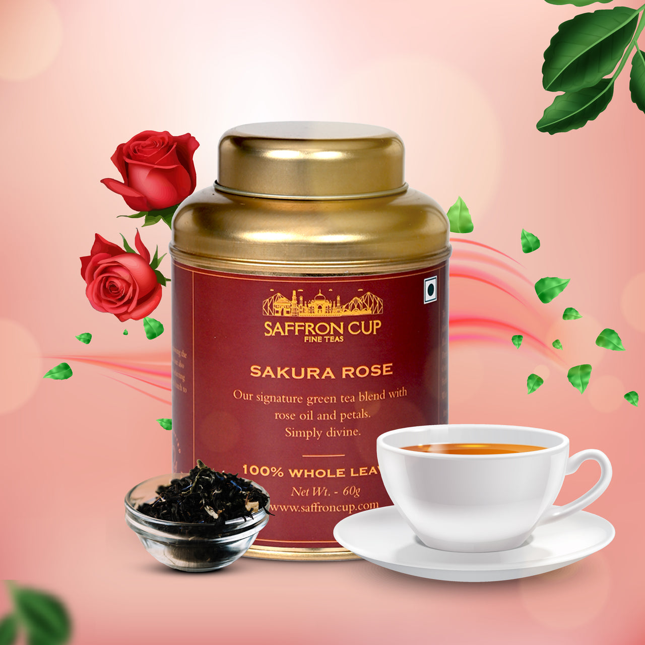 Sakura Rose Green Tea – 60g | Green Tea with Rose Petals