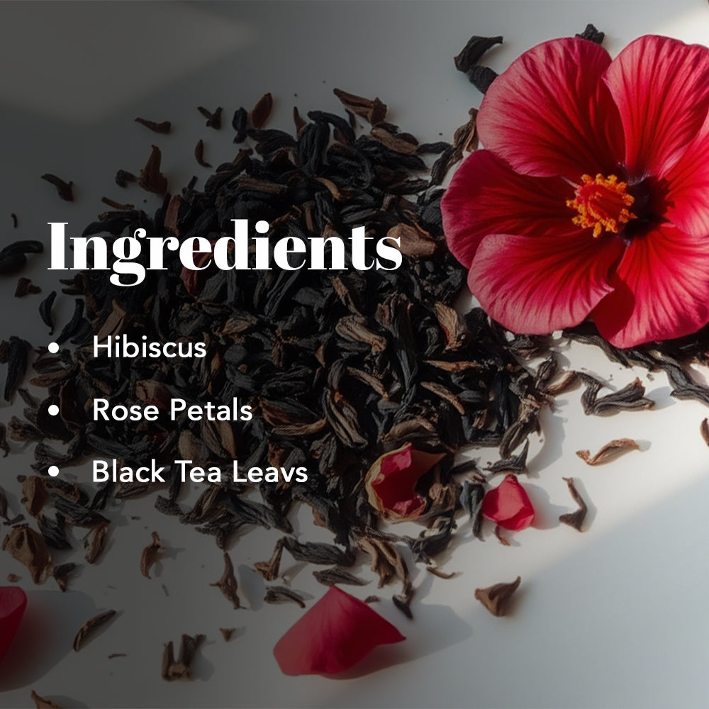 Hibiscus Eclipse Herbal Tea – 100g | Hibiscus, Black Tea, Fennel, Rose Petals