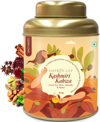 Thumbnail for Saffron Cup Kashmiri Kahwa Green Tea - 100 gm | 100% Natural & Sweet Kahwa | Traditional Saffron liquid Infused Green Tea with Cardamom, Rose Petals, Cinnamon & Almonds