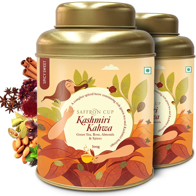 Kashmiri Kahwa Green Tea – 200g | Saffron, Cinnamon, Almonds, Rose Petals