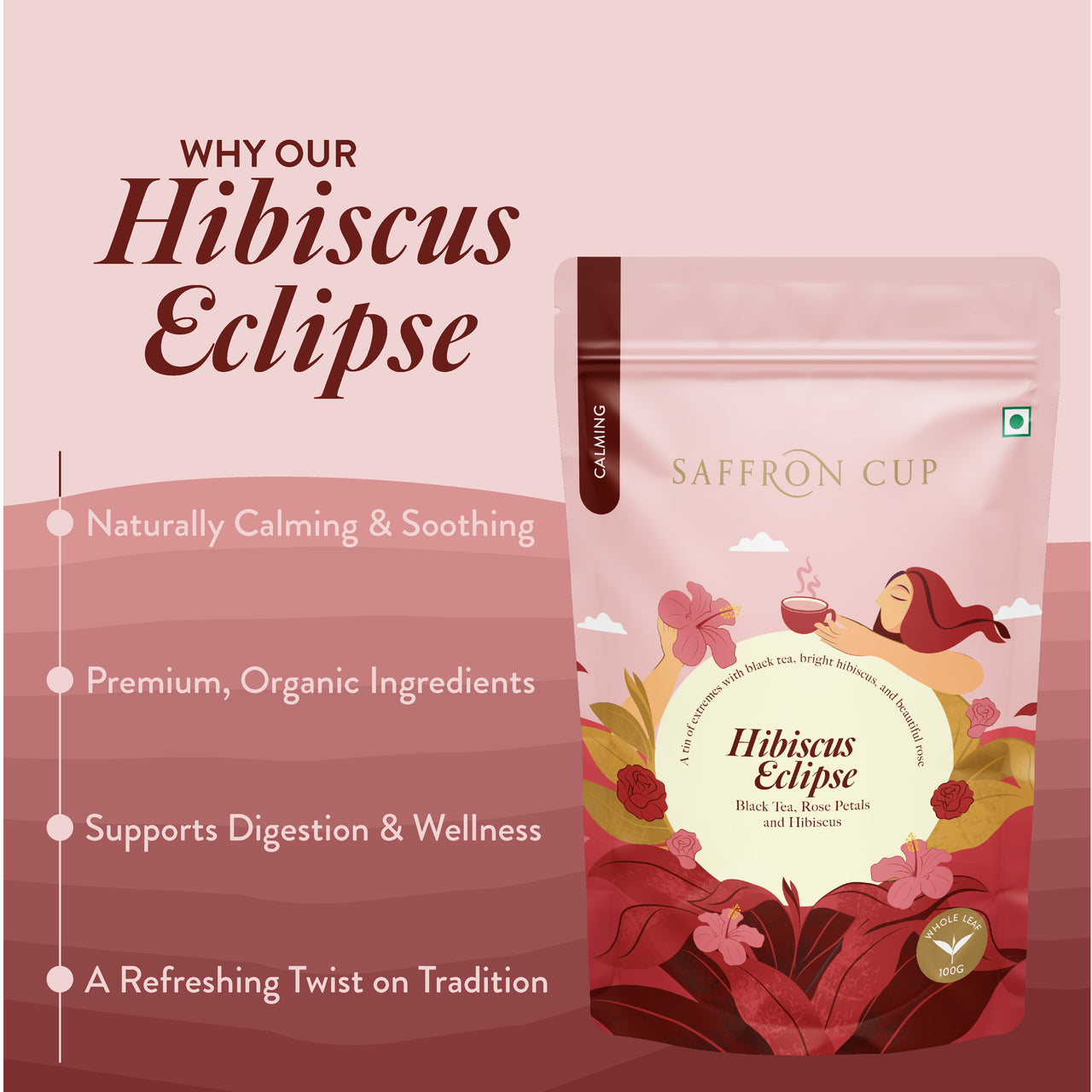 Hibiscus Eclipse Herbal Tea – 100g | Hibiscus, Black Tea, Fennel, Rose Petals