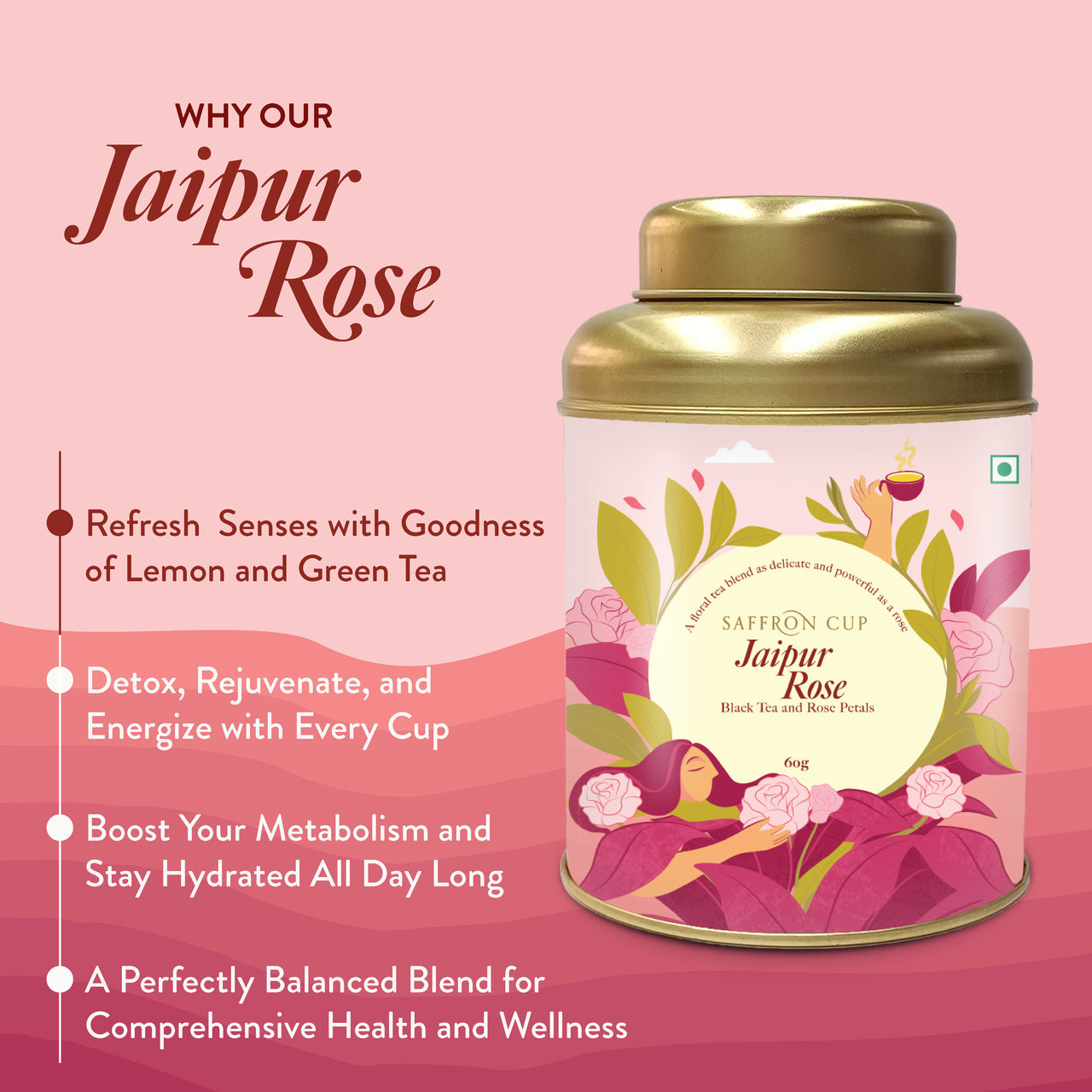 Jaipur Rose Green Tea – 60g | Green Tea with Rose Petals