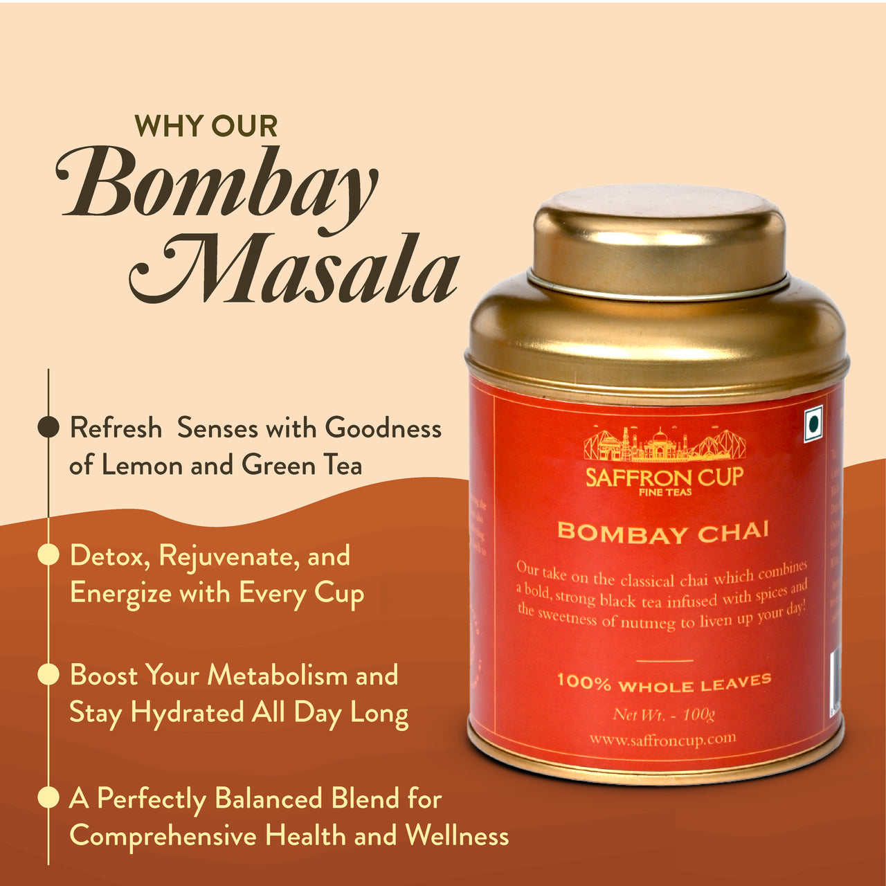 Bombay Masala Black Tea by Saffron Cup | Loose Tea 100 Gm | Boost Heart Health, Reduce Diabetes & Rejuvenating | Blended With Ginger, Cardamon, Cinnamon, Cloves & Black Pepper| 100% Natural Teas