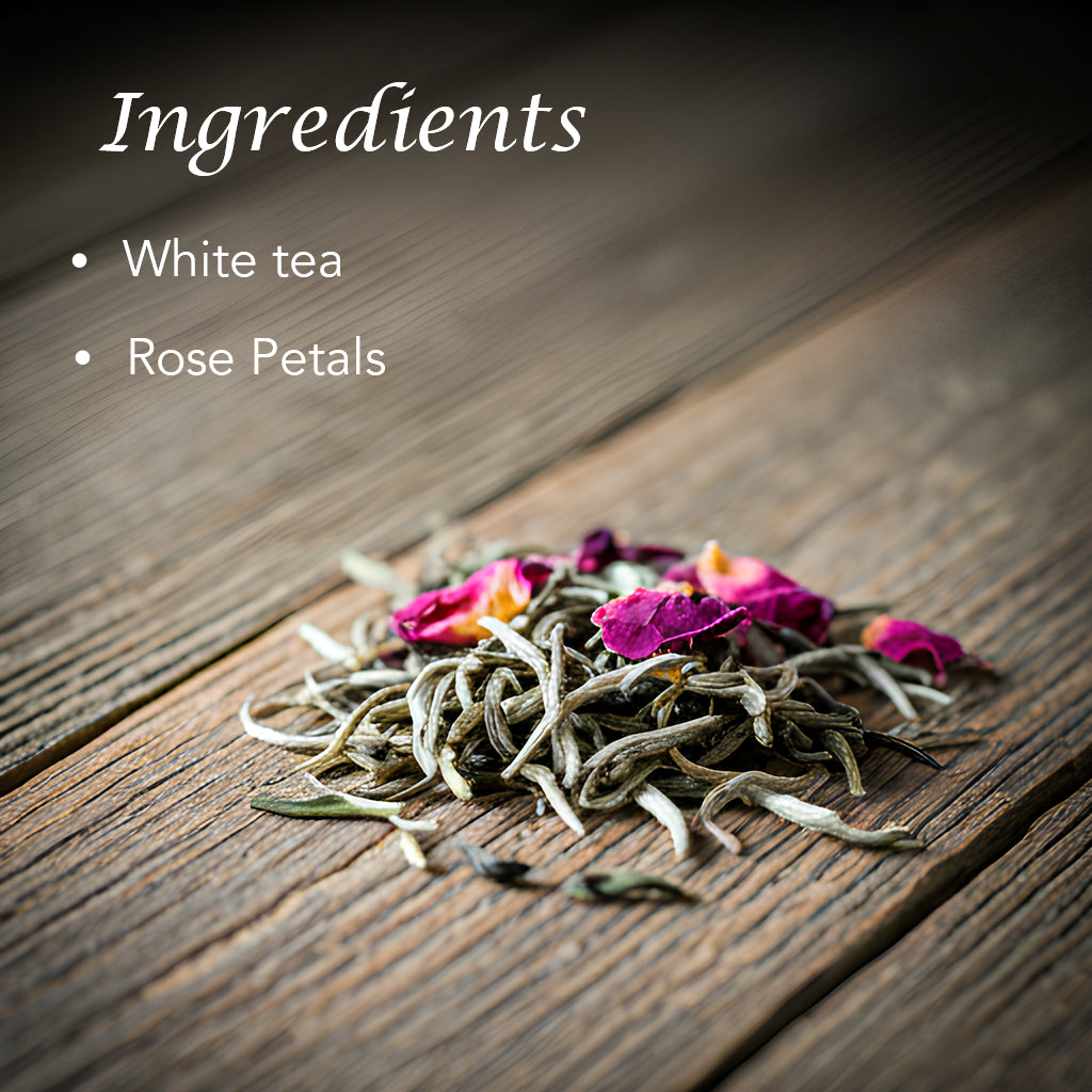 Premium Rose White Tea by Saffron Cup Bed of Roses, 50g Loose Leaf