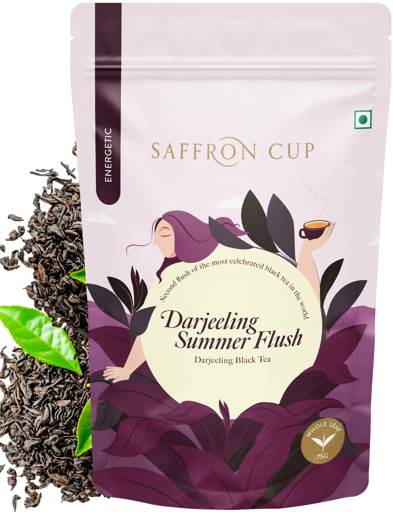 Darjeeling Summer Second Flush Tea by Saffron Cup - 75 gm | Airtight Zip Lock Pouch | Premium Leaf Tea in Pyramid Tea Bags | 100% Natural, Rich in Antioxidants