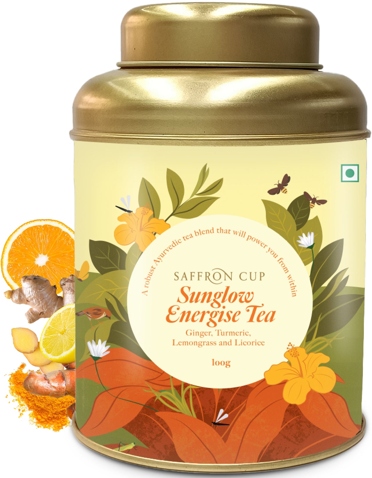 Sunglow Energize Herbal Tea – 100g | Ginger, Turmeric, Lemongrass