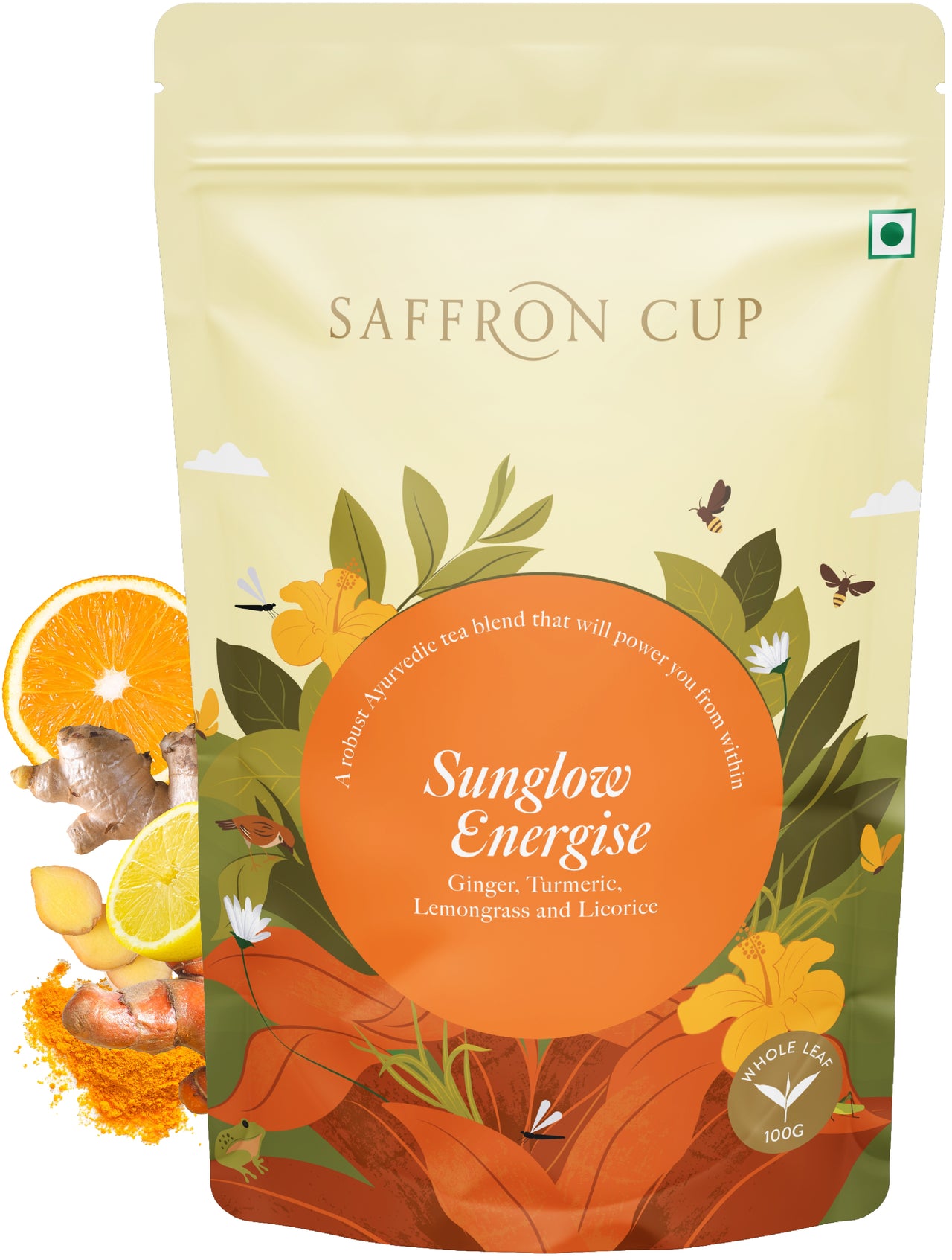 Sunglow Energize Herbal Tea – 100g | Ginger, Turmeric, Lemongrass, Orange Peel