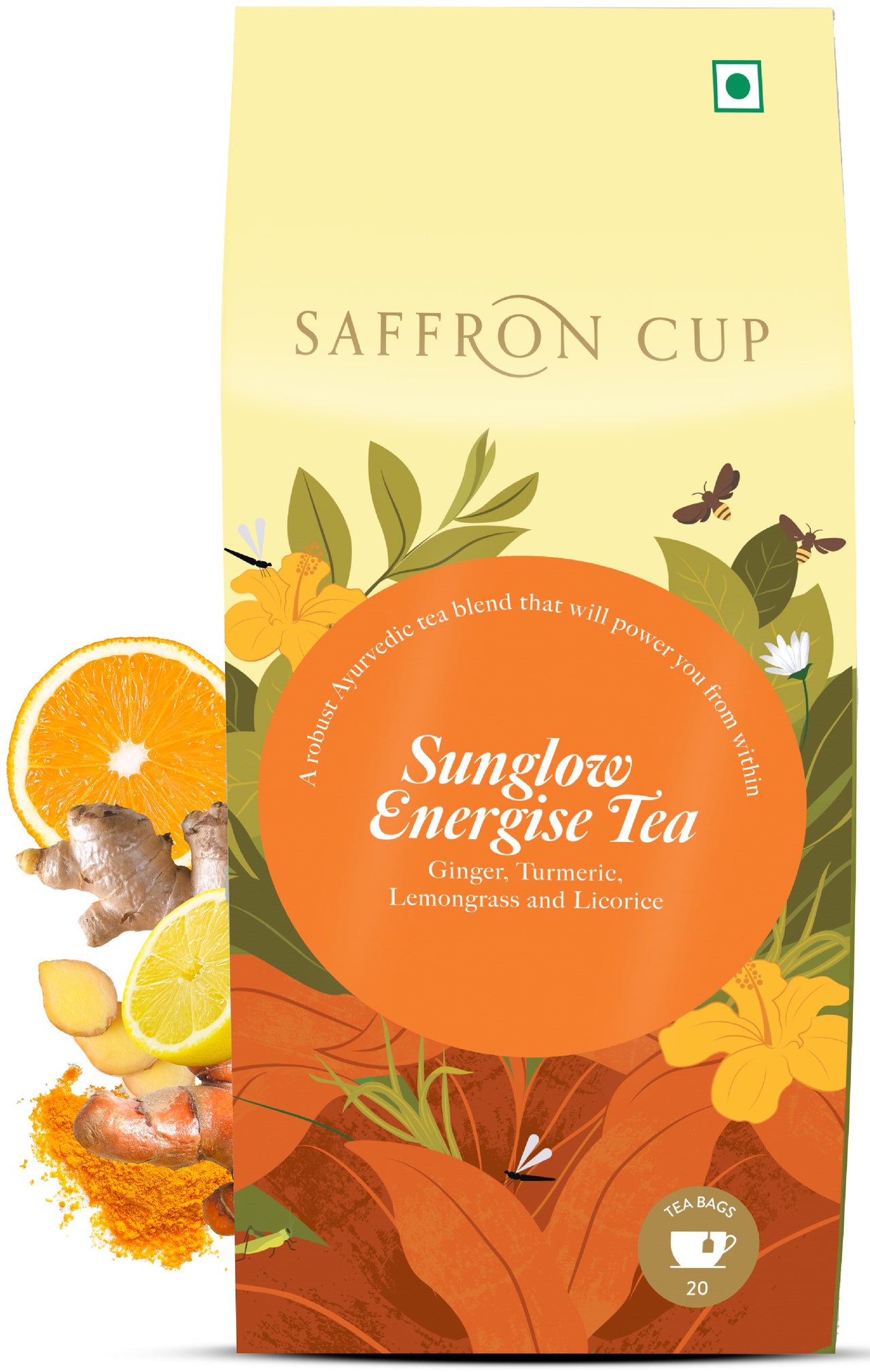 Sunglow Energize Herbal Tea Bags – 20 Tea Bags | Ginger, Turmeric