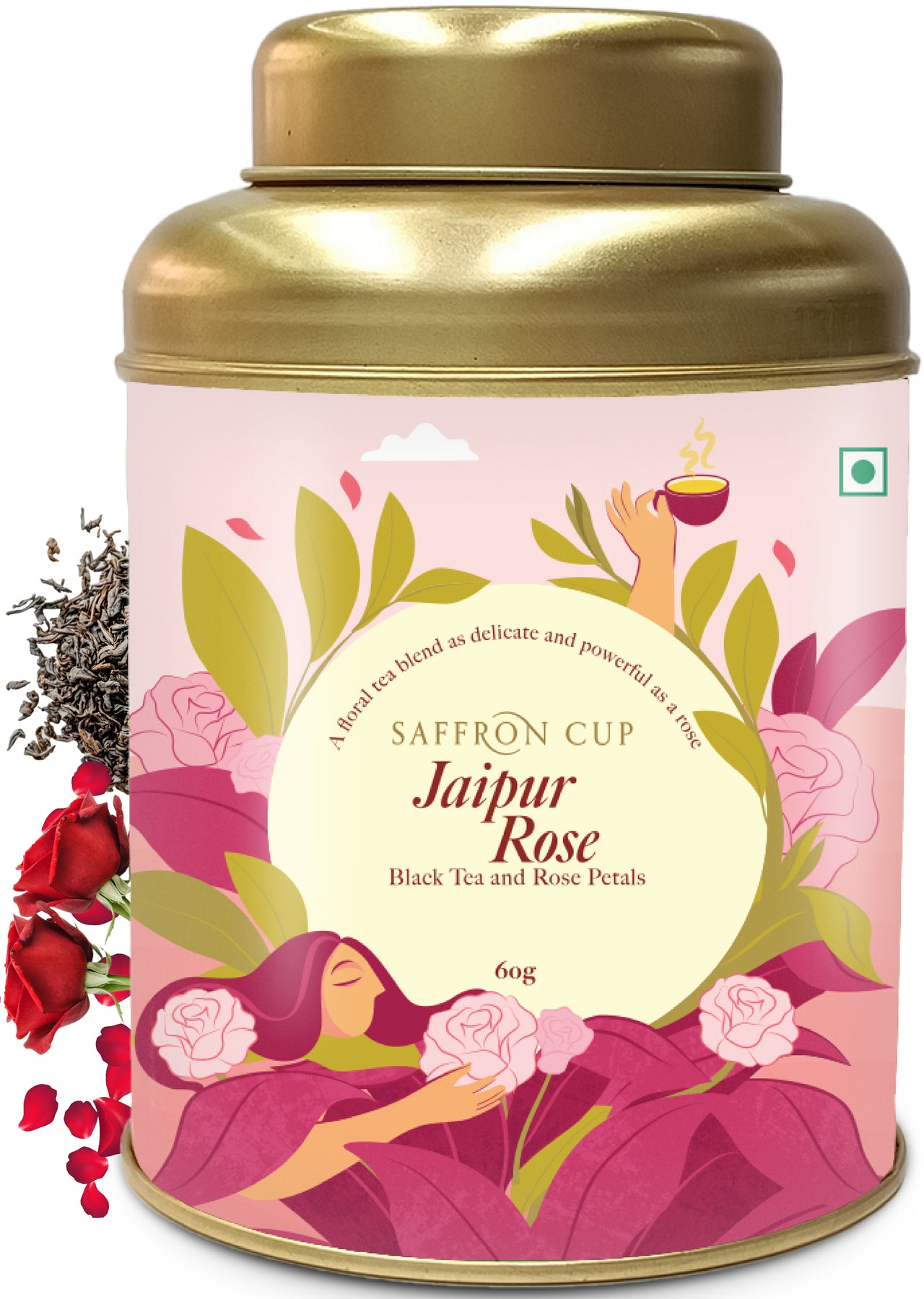 Jaipur Rose Green Tea – 60g | Green Tea with Rose Petals